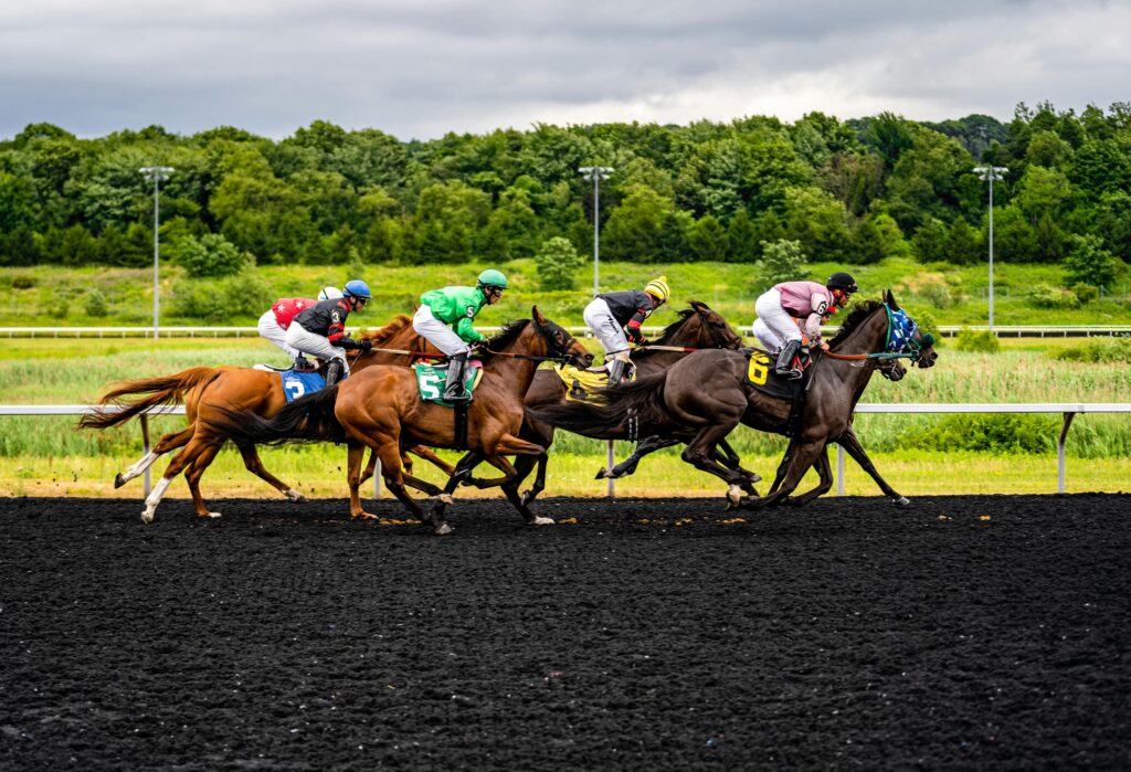 Horse Race with jockeys on horseback.